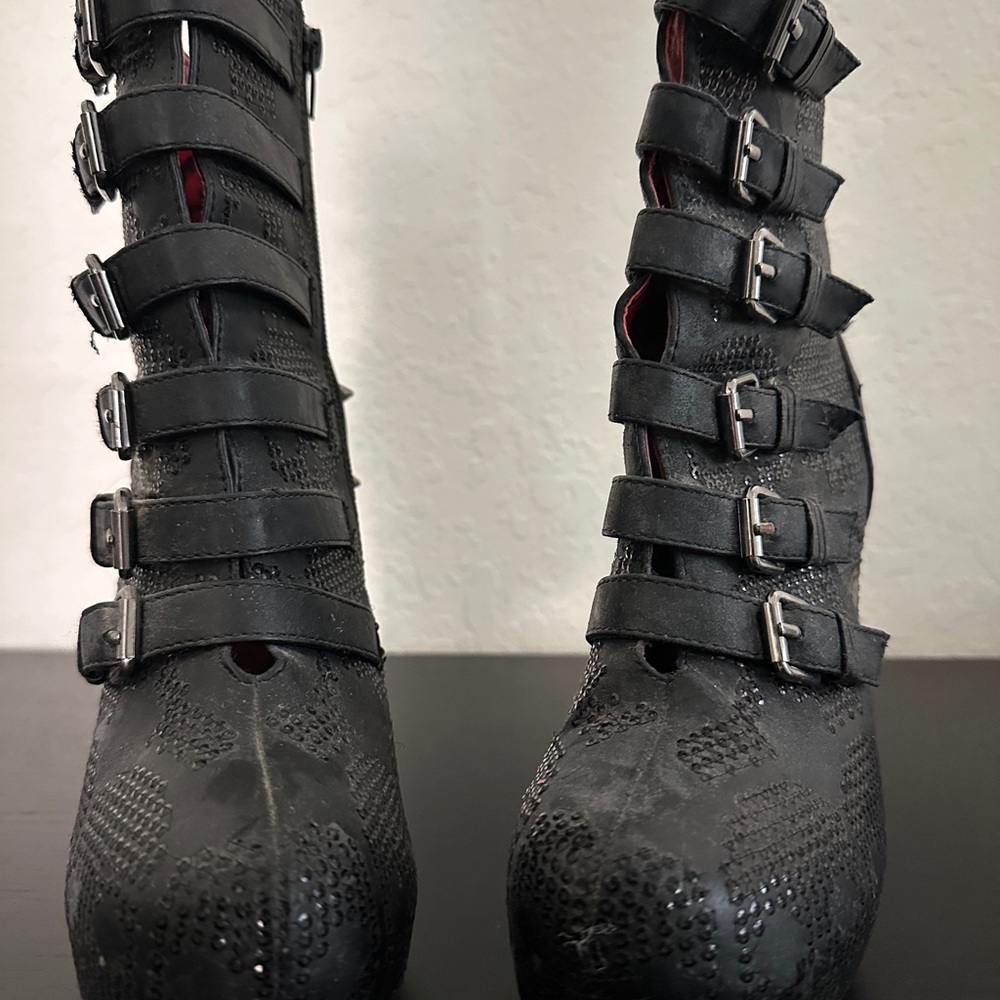 Iron Fist Black Buckle Strap Women's Boots